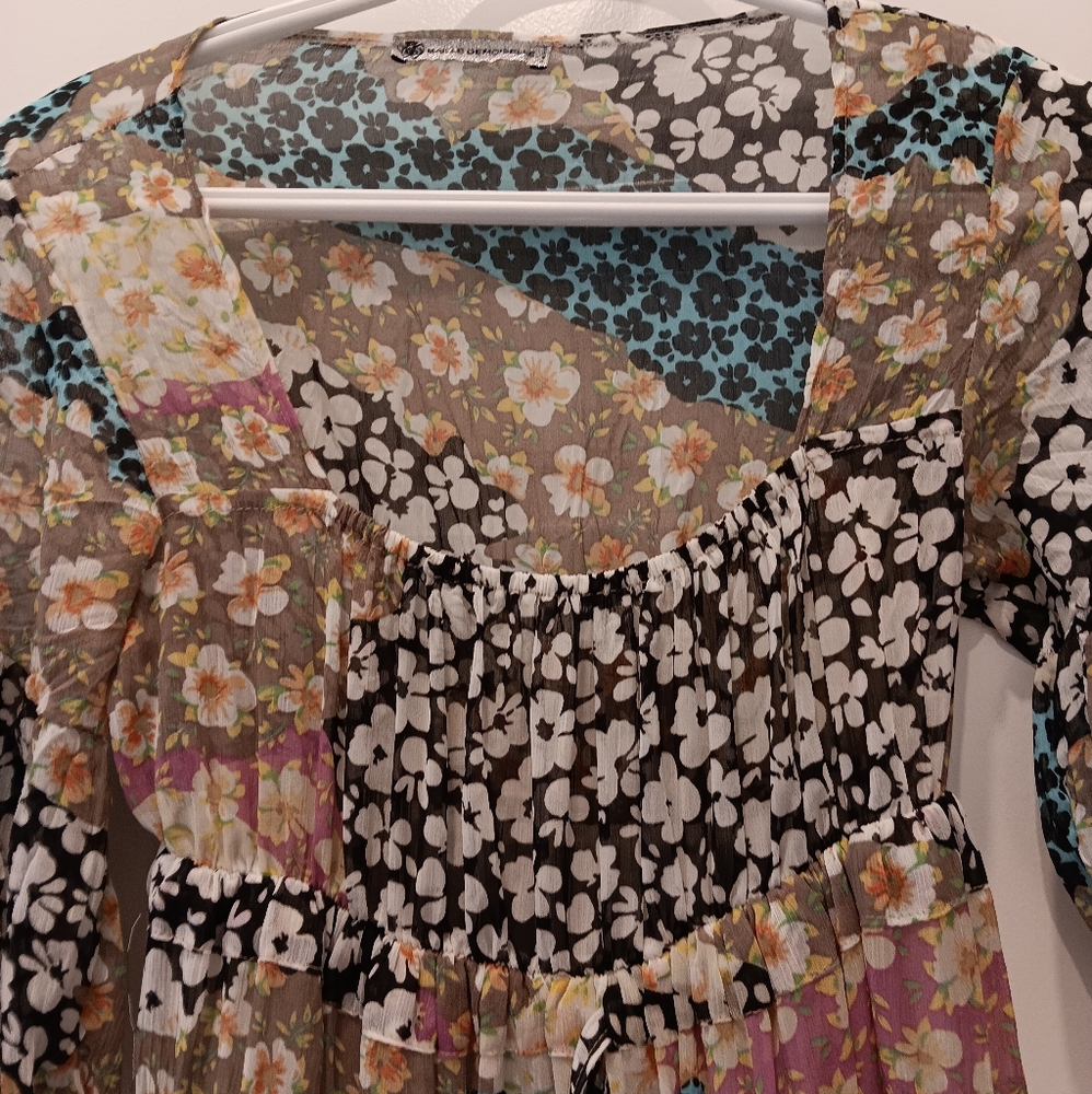 One of a kind Boutique Dress . Patchwork  boho  with lining . Round neck.
